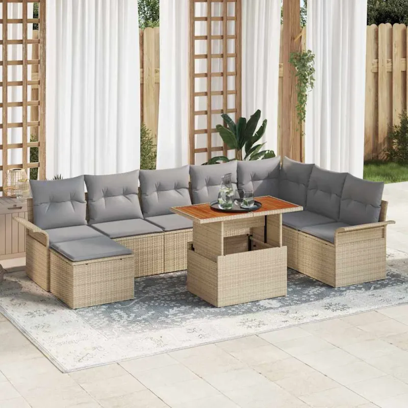 Sodo Sofų Rinkinys 9 pcs smėlio ir šviesiai pilkos spalvos