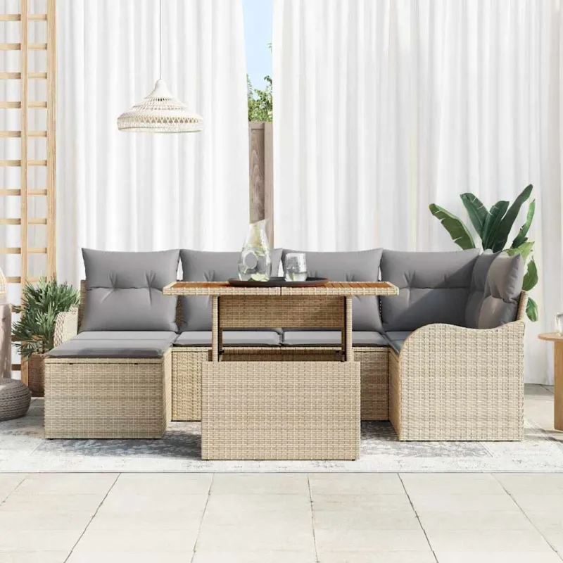 Sodo Sofų Rinkinys 7 pcs smėlio ir šviesiai pilkos spalvos