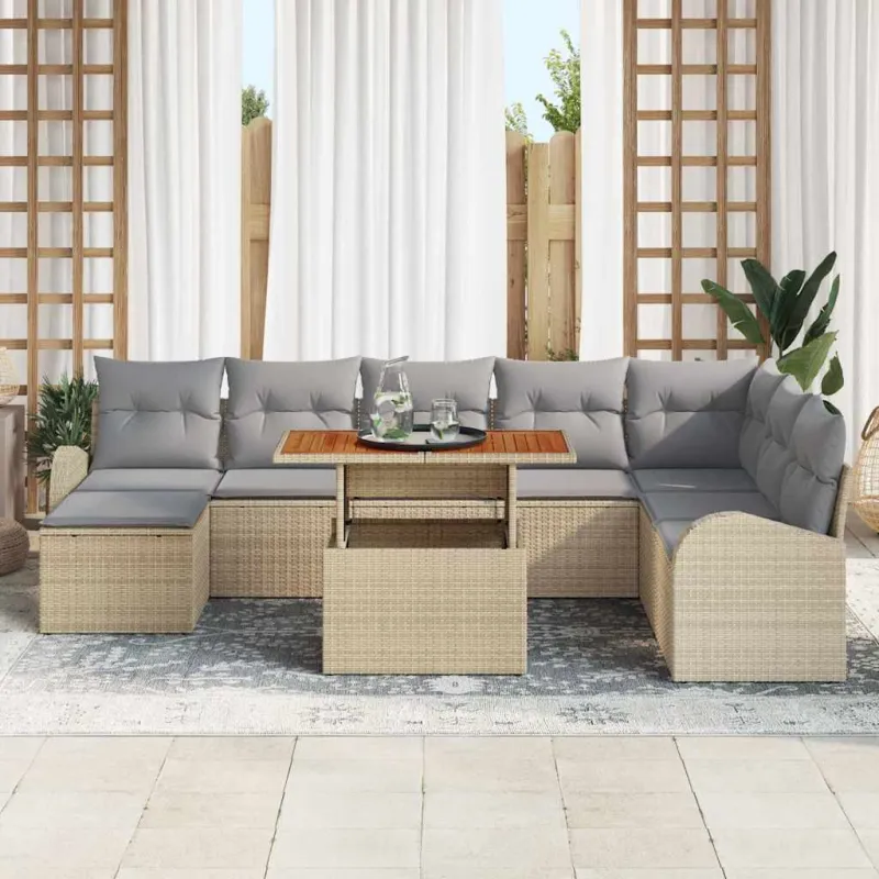 Sodo Sofų Rinkinys 9 pcs smėlio ir šviesiai pilkos spalvos