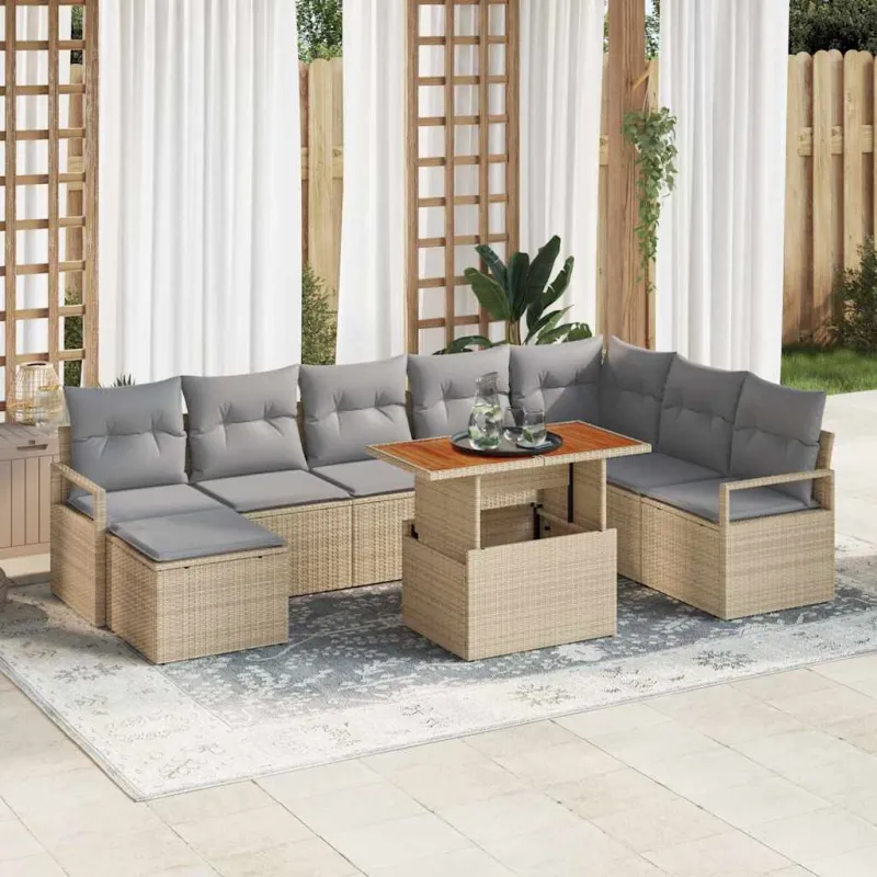 Sodo Sofų Rinkinys 9 pcs Bežinė ir pilka