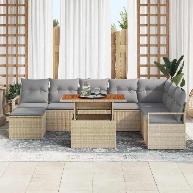 Sodo Sofų Rinkinys 9 pcs Bežinė ir pilka