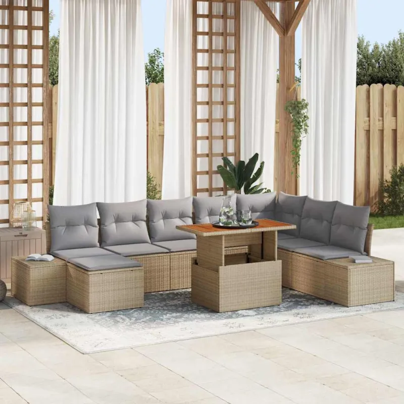 Sodo Sofų Rinkinys 9 pcs Bežinė ir pilka