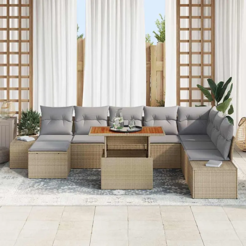 Sodo Sofų Rinkinys 9 pcs Bežinė ir pilka
