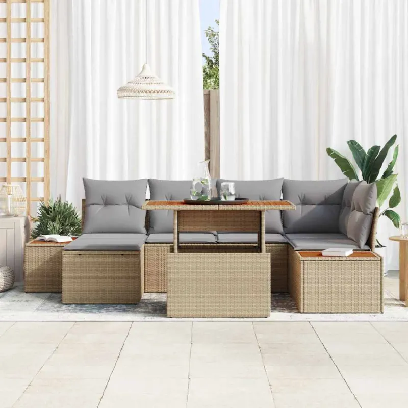 Sodo Sofų Rinkinys 7 pcs Bežinė ir pilka
