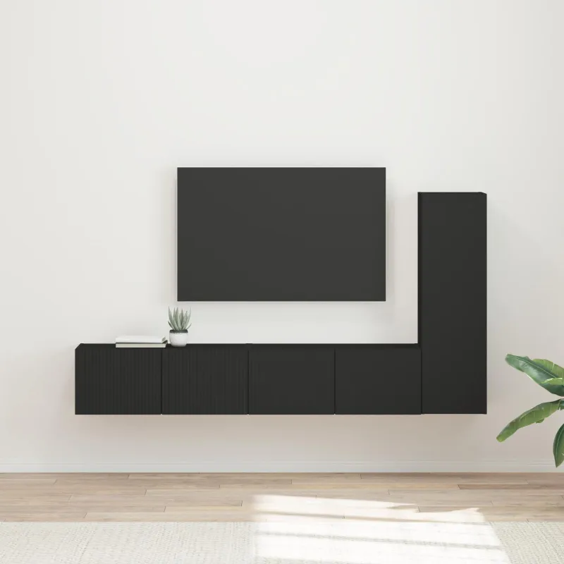 TV spintelių komplektas 3 pcs Juoda Apdirbta mediena