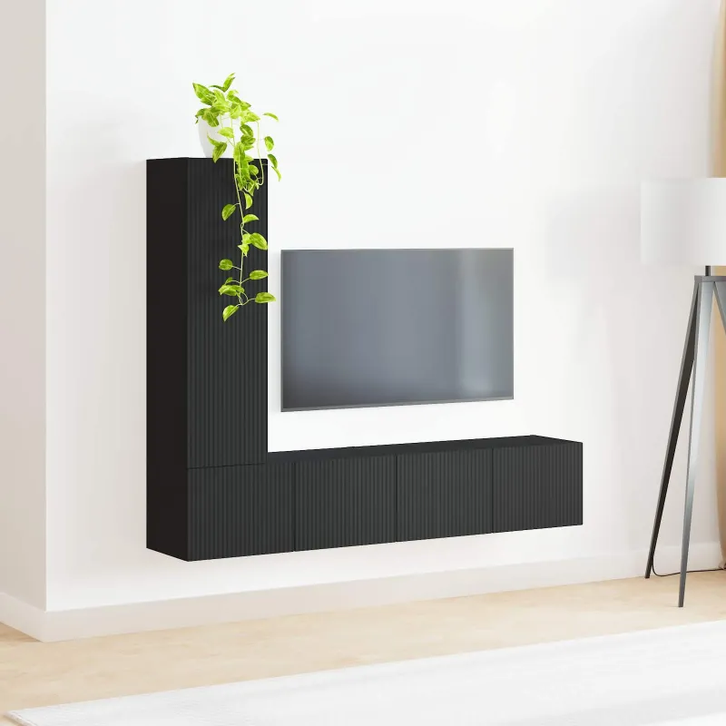 TV spintelių komplektas 3 pcs Juoda Apdirbta mediena