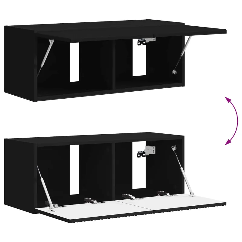 TV spintelių komplektas 3 pcs Juoda Apdirbta mediena