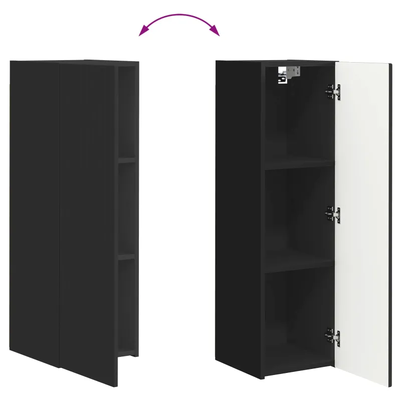 TV spintelių komplektas 3 pcs Juoda Apdirbta mediena