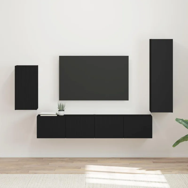 TV spintelių komplektas 4 pcs Juoda Apdirbta mediena