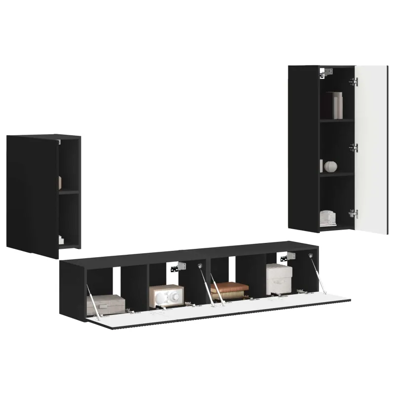 TV spintelių komplektas 4 pcs Juoda Apdirbta mediena