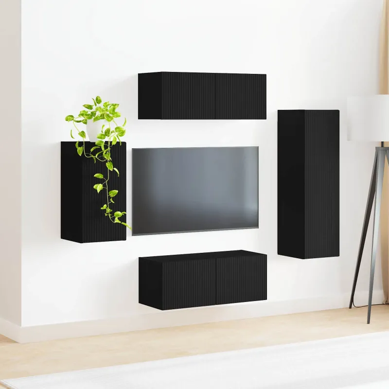 TV spintelių komplektas 4 pcs Juoda Apdirbta mediena