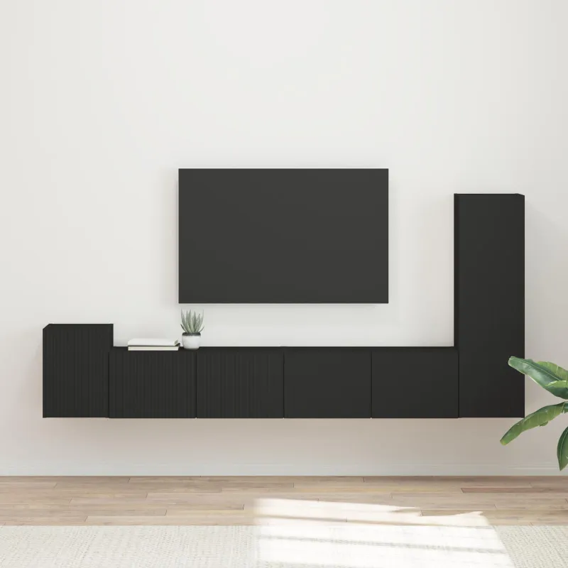 TV spintelių komplektas 3 pcs Juoda Apdirbta mediena