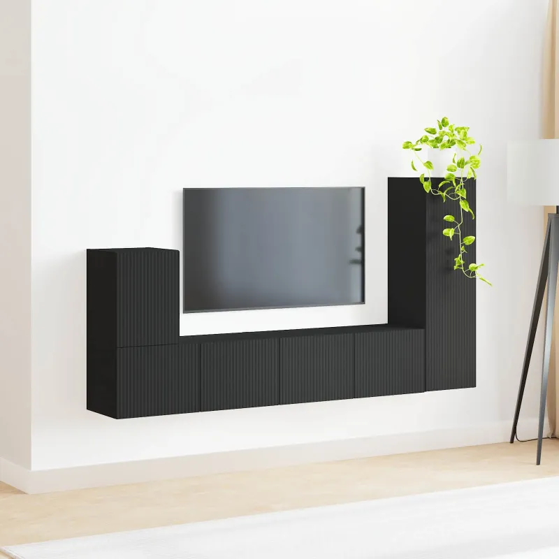 TV spintelių komplektas 3 pcs Juoda Apdirbta mediena