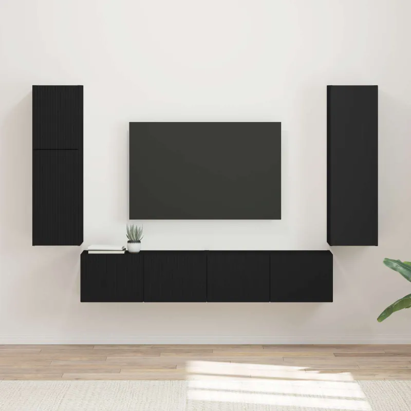 TV spintelių komplektas 4 pcs Juoda Apdirbta mediena