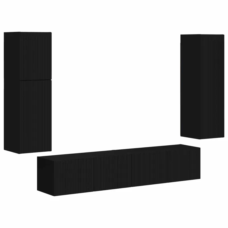 TV spintelių komplektas 4 pcs Juoda Apdirbta mediena
