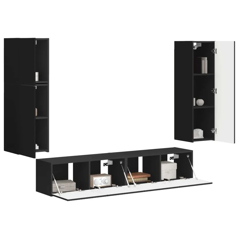 TV spintelių komplektas 4 pcs Juoda Apdirbta mediena