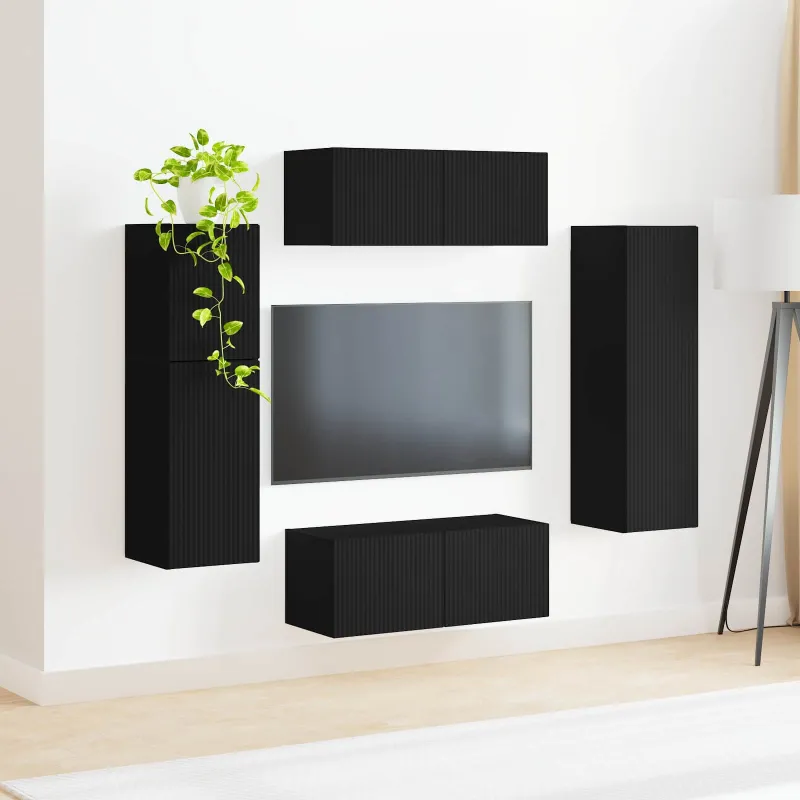TV spintelių komplektas 4 pcs Juoda Apdirbta mediena