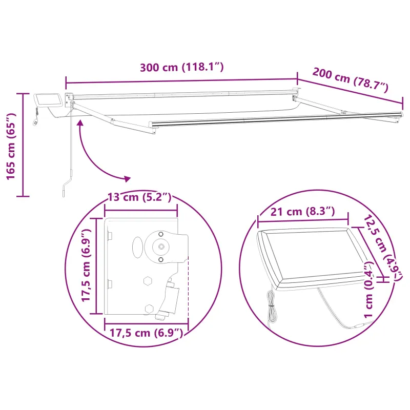 Rankinė ištraukiama markizė su LED 3 x 2 m
