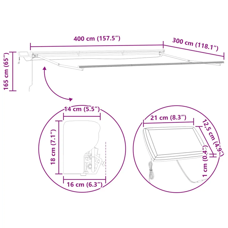 Rankinis markizės rėmas su LED Raudona ir balta 4 × 3 m