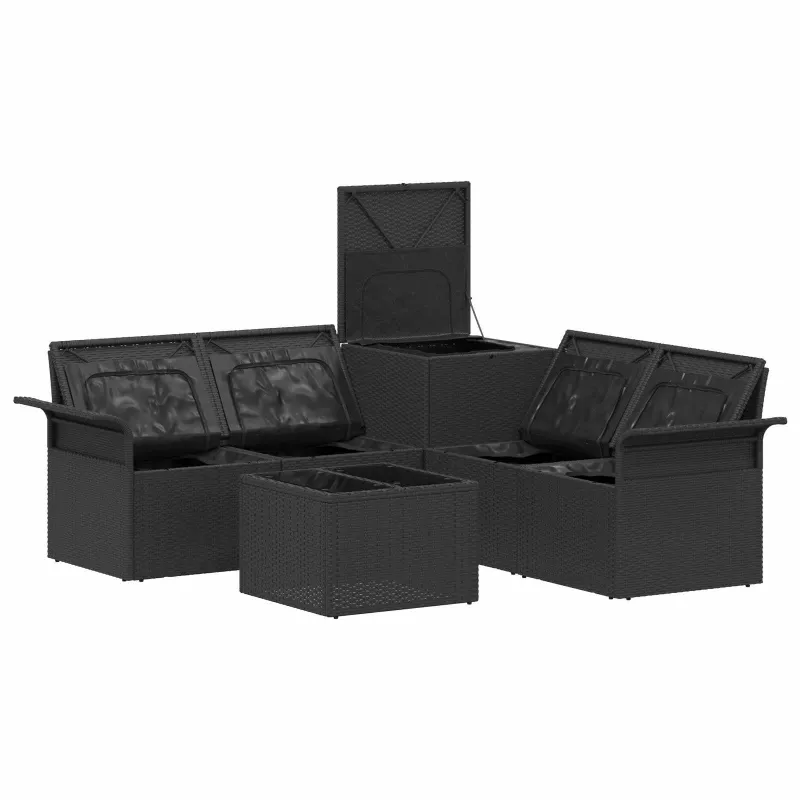 Sofos komplektas 6 pcs 4-Vietų skaičius Juoda ir mėlyna