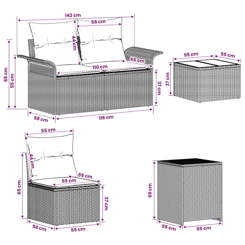 Sofos komplektas 6 pcs 4-Vietų skaičius