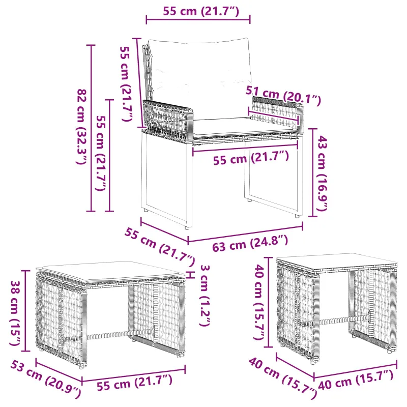 Ulkokalustesarja ja tyyny 5 osaa, musta ja turkoosi