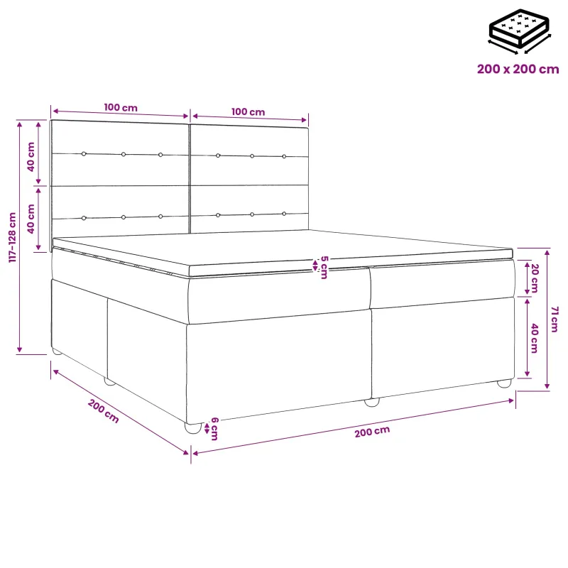 LED lovos čiužinys su LED apšvietimu Juoda 200 x 200 cm Aksomas
