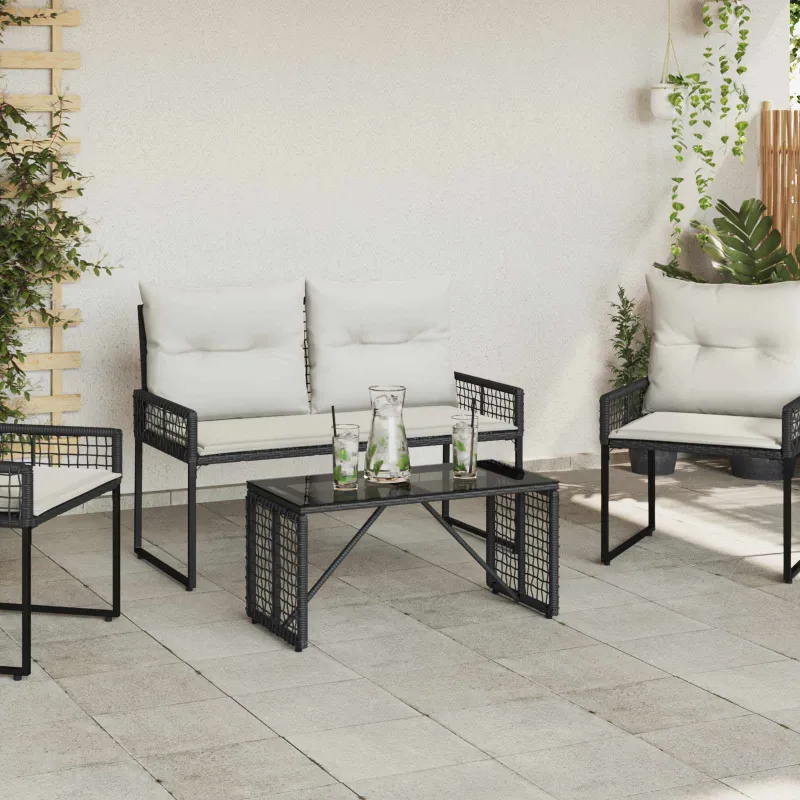 Ulkotason pöytä Musta 80 x 40 x 40 cm PE Rattan ja Lasia