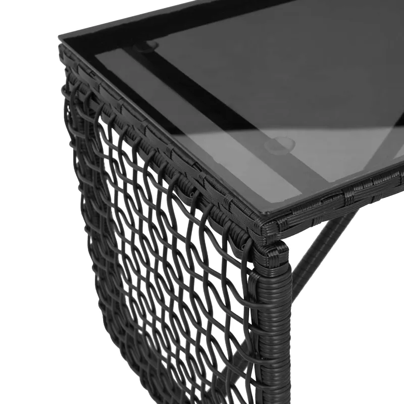 Ulkotason pöytä Musta 80 x 40 x 40 cm PE Rattan ja Lasia