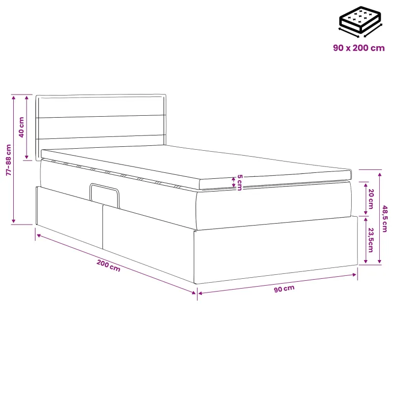 LED saugojimo lova su čiužiniu Šviesiai pilka 90 x 200 cm