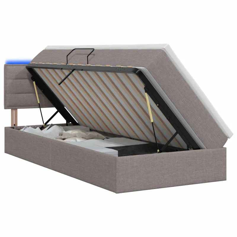 LED saugojimo lova su čiužiniu Taupe 90 x 200 cm Audinys