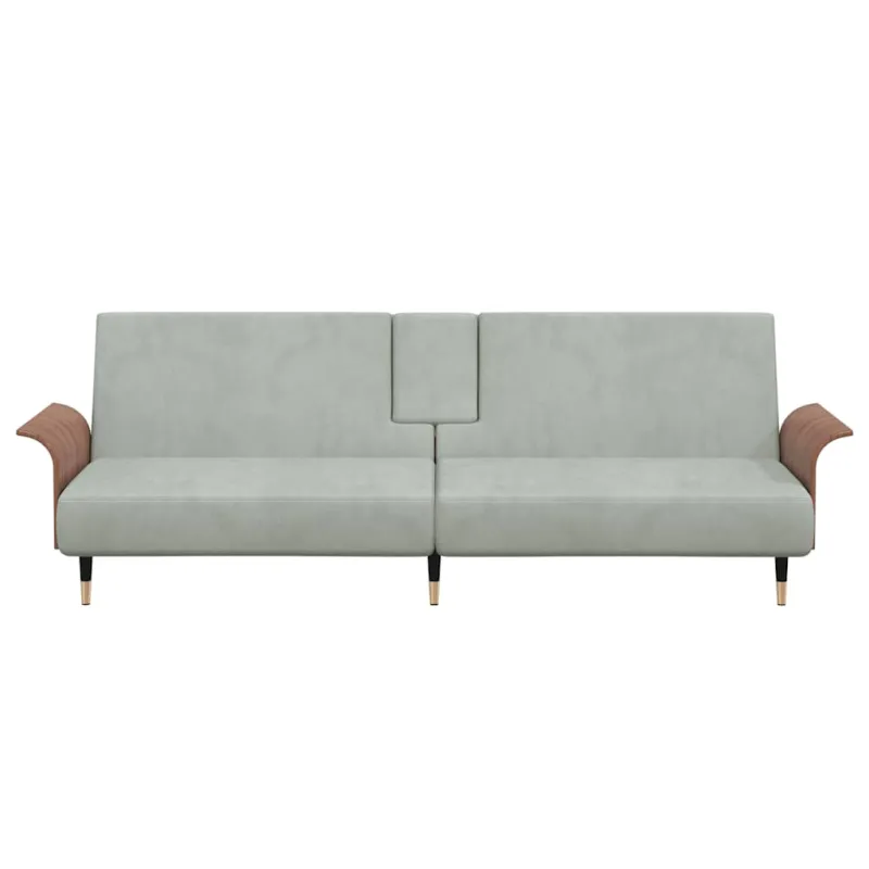 Sofa-lova su puodelių laikikliais, šviesiai pilka, aksomas