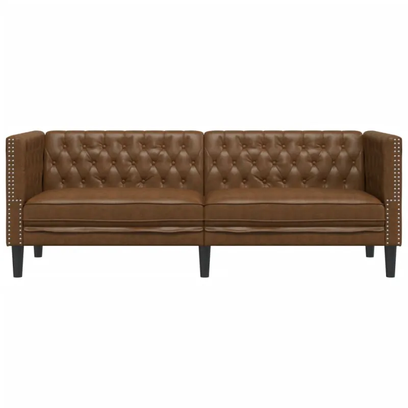 Trivietė chesterfield sofa, rudos spalvos, dirbtinė versta oda