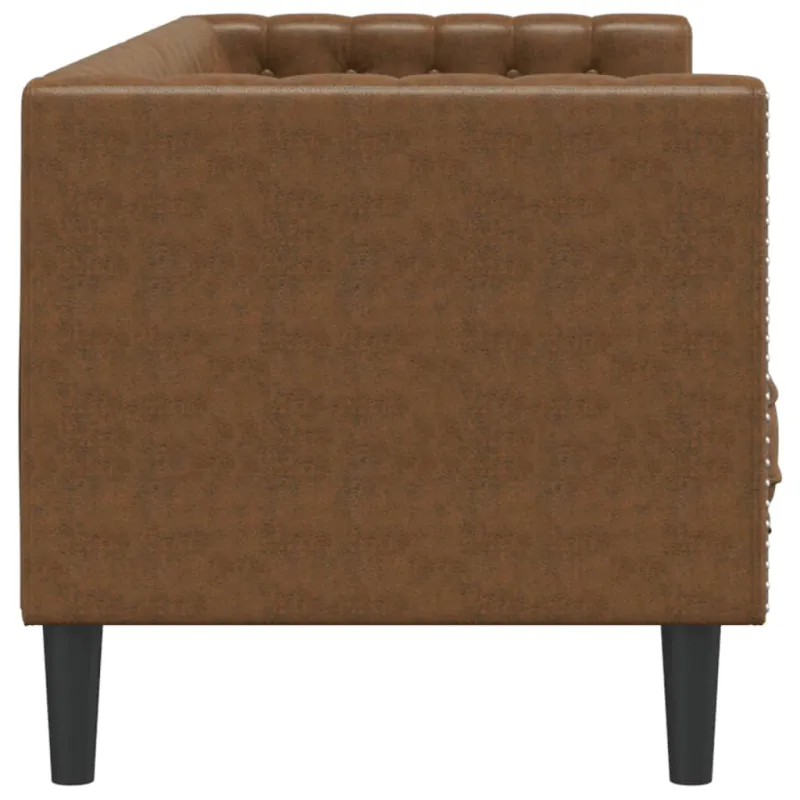 Trivietė chesterfield sofa, rudos spalvos, dirbtinė versta oda