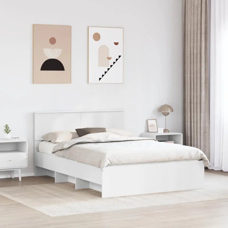 Lovos rėmas su galvūgalio Balta 140 x 200 cm Apdirbta mediena