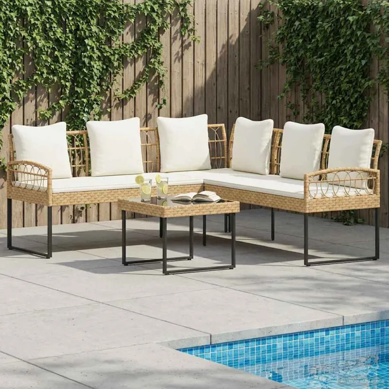 Sodo sohvaryhmä 2 osaa, luonnollinen polyrottinki, teräs