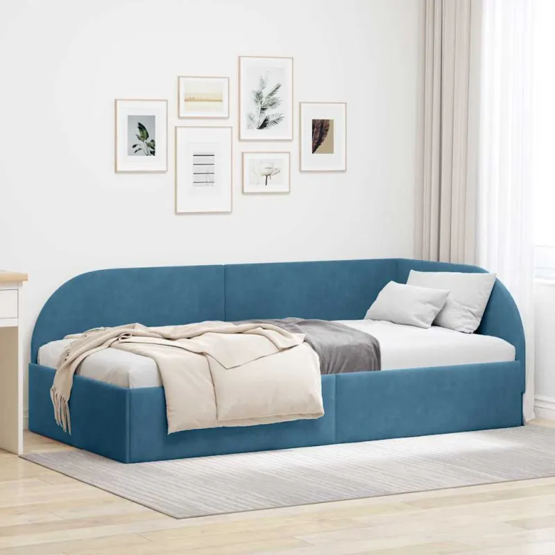Kampinė lovos konstrukcija Mėlyna 90 cm x 200 cm Aksomas