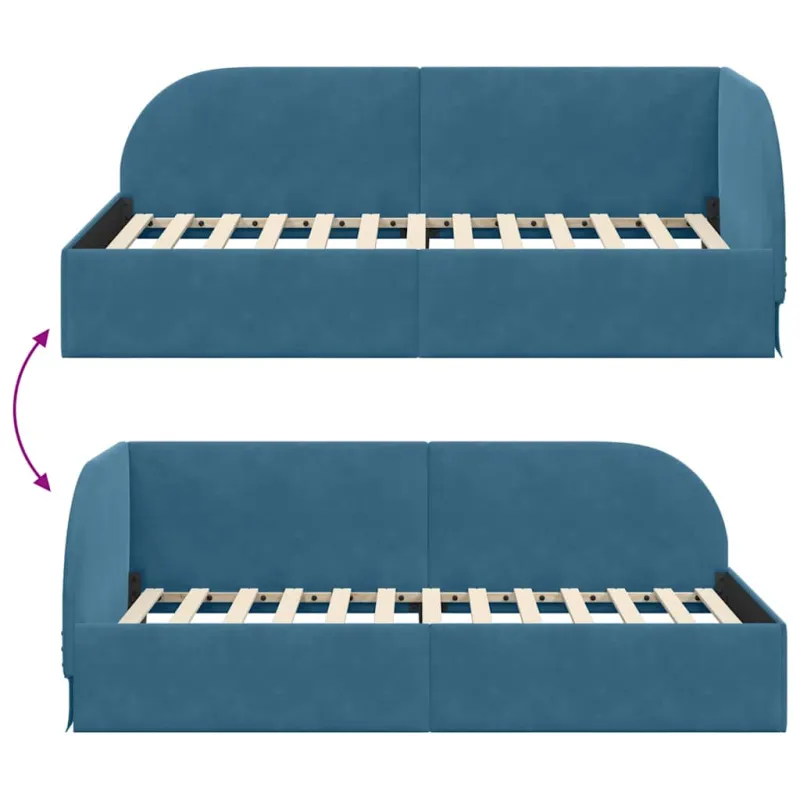Kampinė lovos konstrukcija Mėlyna 90 cm x 200 cm Aksomas