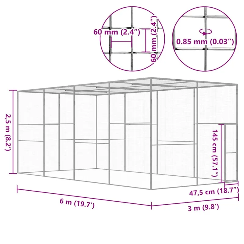 Narvas katėms, 6x3x2,5m, galvanizuotas plienas
