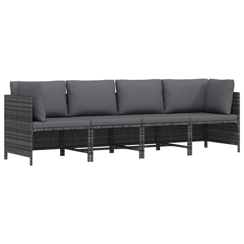 Keturvietė sodo sofa su pagalvėlėmis, pilka, poliratanas