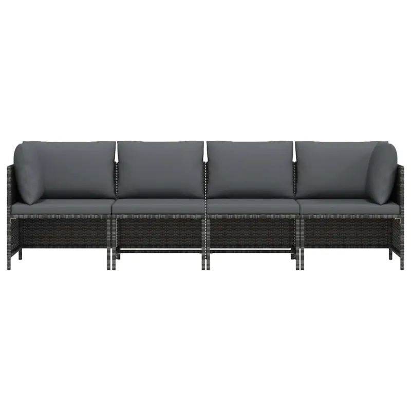 Keturvietė sodo sofa su pagalvėlėmis, pilka, poliratanas
