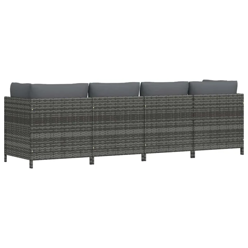 Keturvietė sodo sofa su pagalvėlėmis, pilka, poliratanas