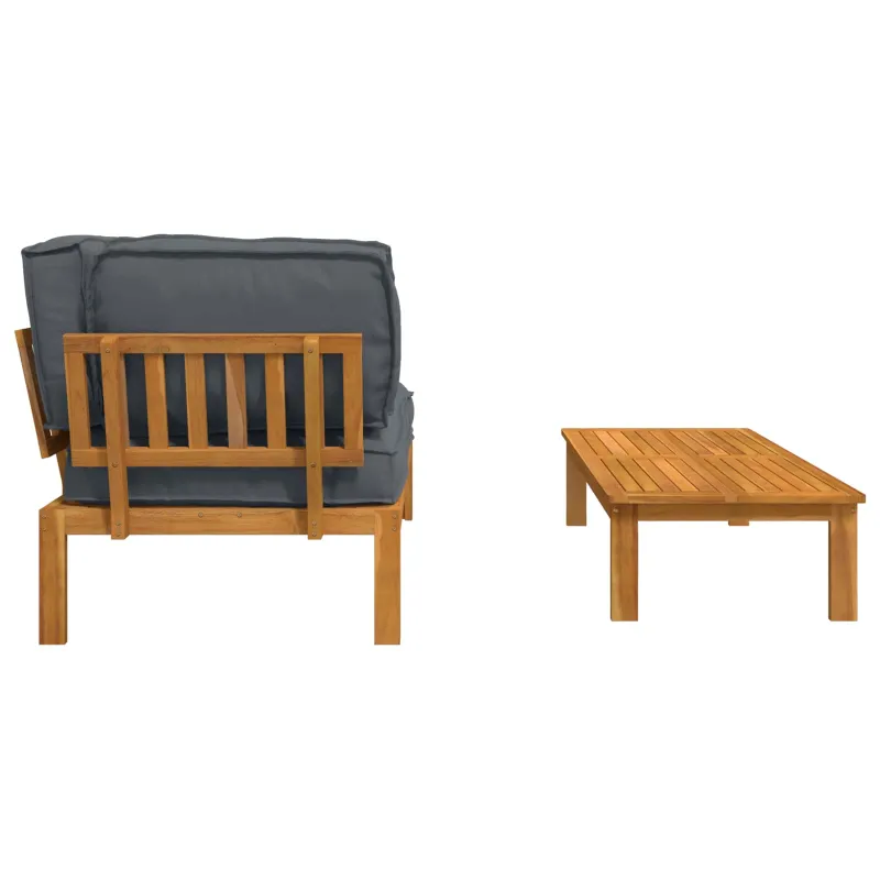 Sofos komplektas 2 pcs Antracitas Kietos akacijos mediena