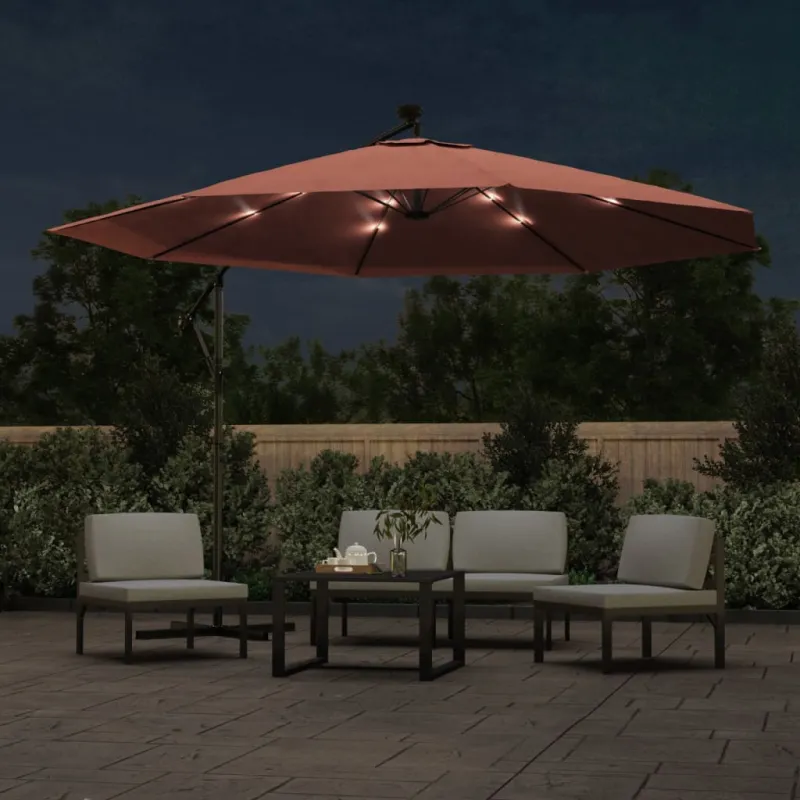 Gembinis sodo skėtis nuo saulės su LED, terakota spalvos, 350cm