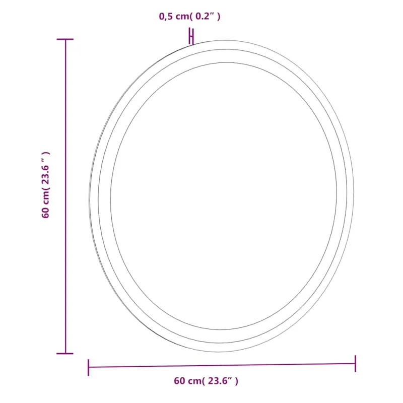 Vonios kambario veidrodis su LED, 60cm, apskritas