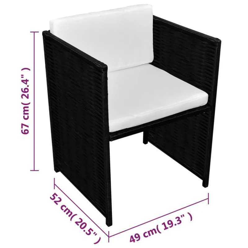 Bistrokalustesarja pehmusteilla, 3D, musta, poliratka.