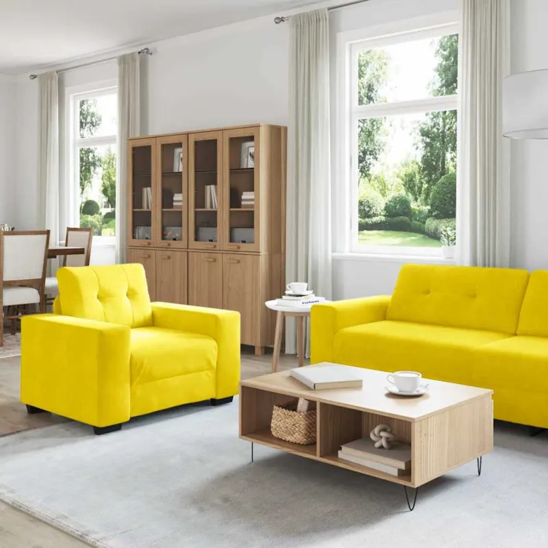 Sofos komplektas 3 pcs Geltona 221 x 80 x 80 cm Aksomas