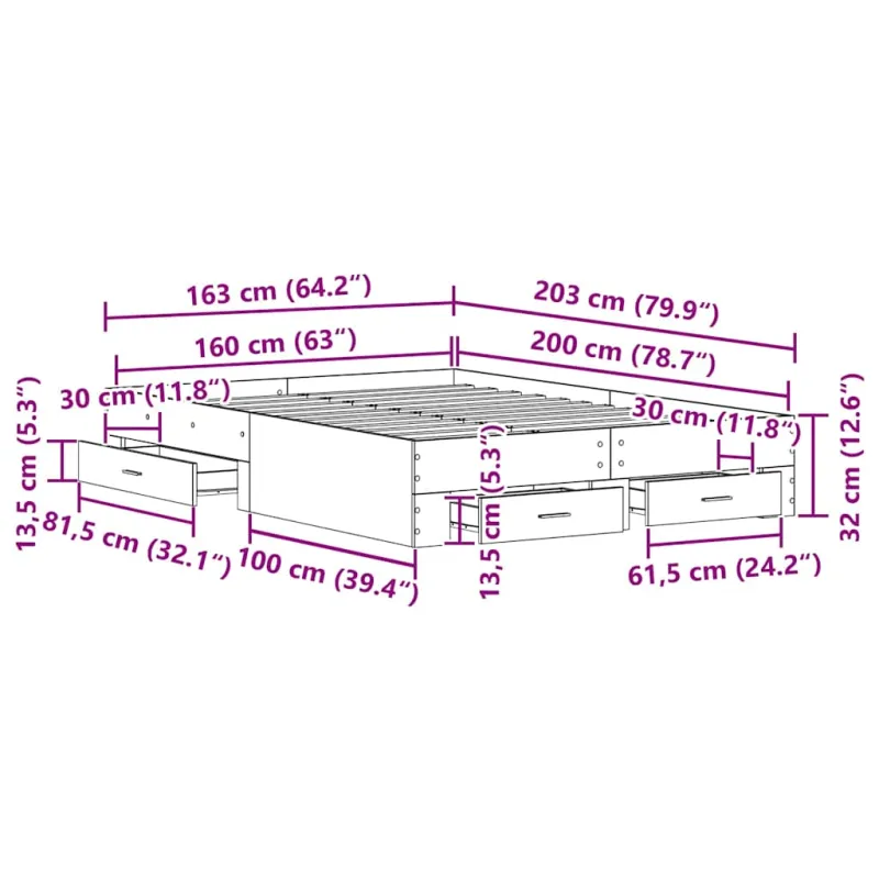 Lovos rėmas Senovinis medis 160 x 200 cm Apdirbta mediena