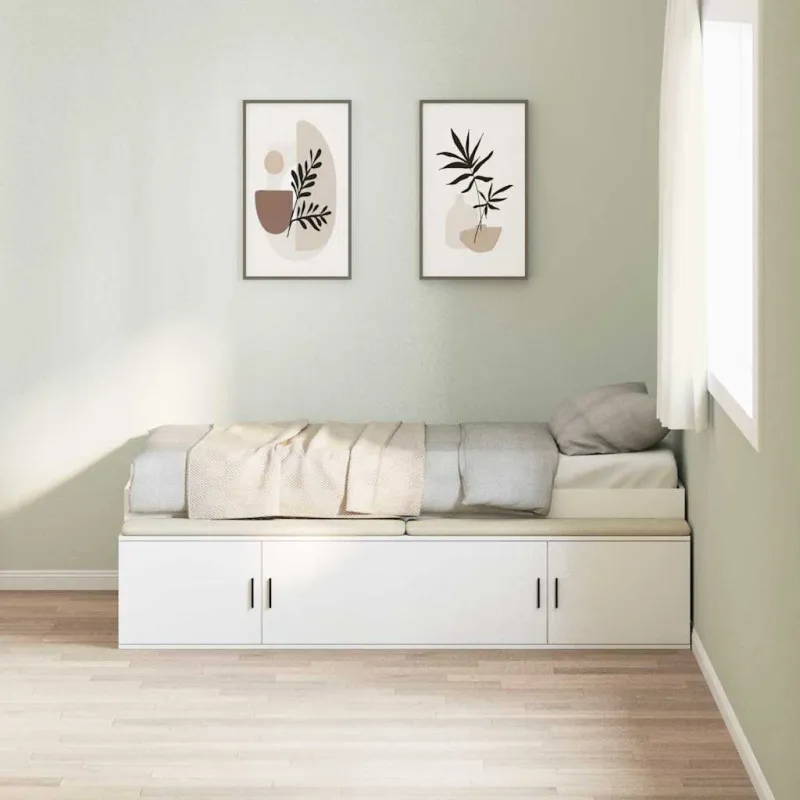 Lovos rėmas su stalčių Balta 100 x 200 cm Apdirbta mediena
