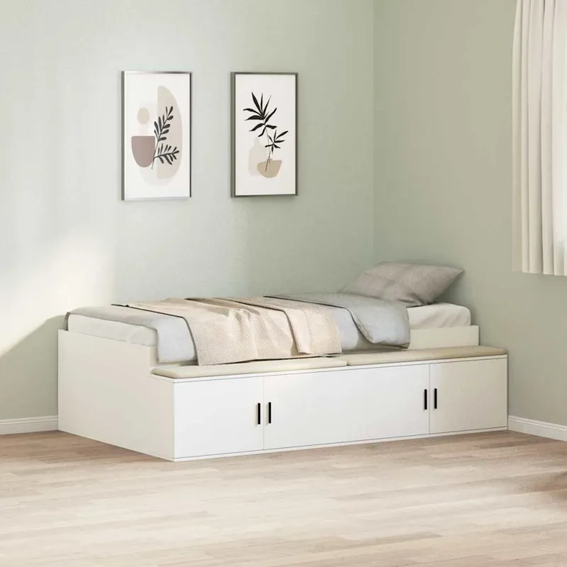 Lovos rėmas su stalčių Balta 100 x 200 cm Apdirbta mediena
